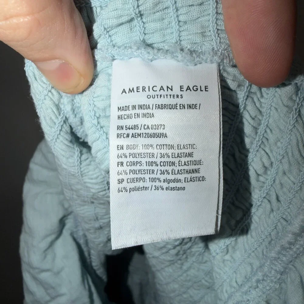 American Eagle Smocked Ruffle Mini Dress Size Small Blue - Picture 6 of 7